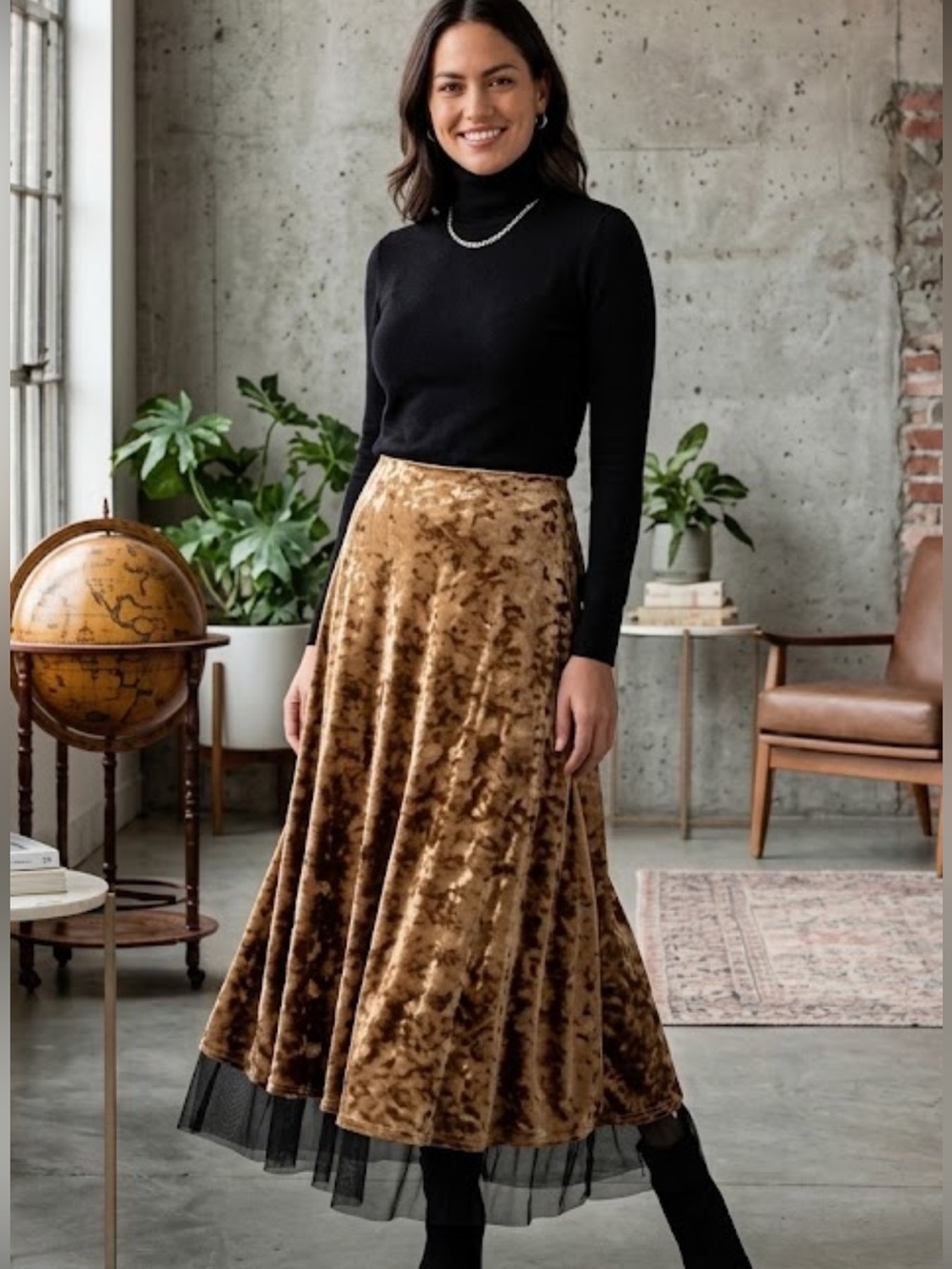Crushed Velvet Maxi Skirt Midi Mesh Hem Boho Whimsigoth NWT M